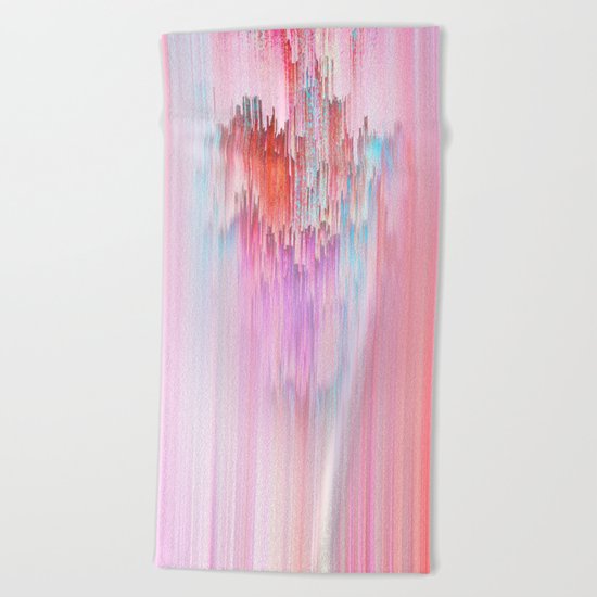 Abstract Cascade Glitch 2.Red and Pink Beach Towel