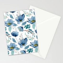 Watercolor blue floral and greenery design Stationery Cards