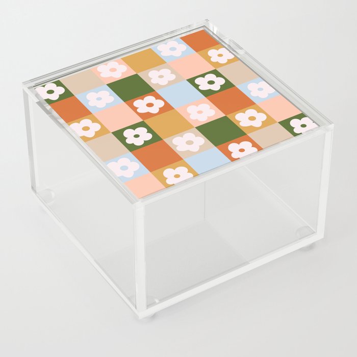 Retro Check Flowers #3 #decor #art #society6 Acrylic Box