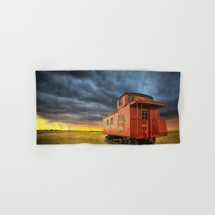 Railroad Train Red Caboose on Prince Edward Island Hand & Bath Towel