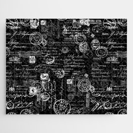 Nostalgic Message Charming Vintage Letters And Postcards Black White Pattern Jigsaw Puzzle