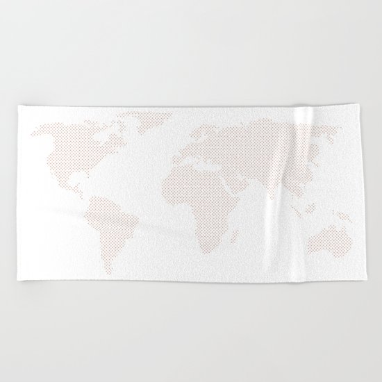 World Map Dots Rose Gold Bronze Copper Beach Towel
