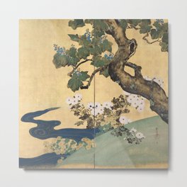 Paulownias and Chrysanthemums Metal Print | Zen, Edoperiod, Japaneseart, Homedecor, Sakaihoitsu, Meditation, Chrysanthemums, Trees, Gilded, Gardener 