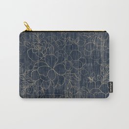 Rustic blue white wood gold floral Carry-All Pouch