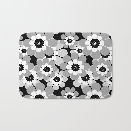 The floral pattern . black, grey , white . Bath Mat