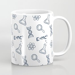 E=MC2 - Science Pattern - Albert Einstein Coffee Mug | Brainy, Maths, Math, Stencil, Dna, Vector, Illustration, Beaker, Abstract, Smart 