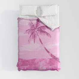 Pink Tropical Beach Palm tree Comforter