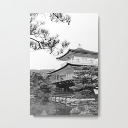 Golden  Pavilion, Kinkaku-Ji | Kyoto Japan travel photography | Japanese temple in black and white art print Metal Print