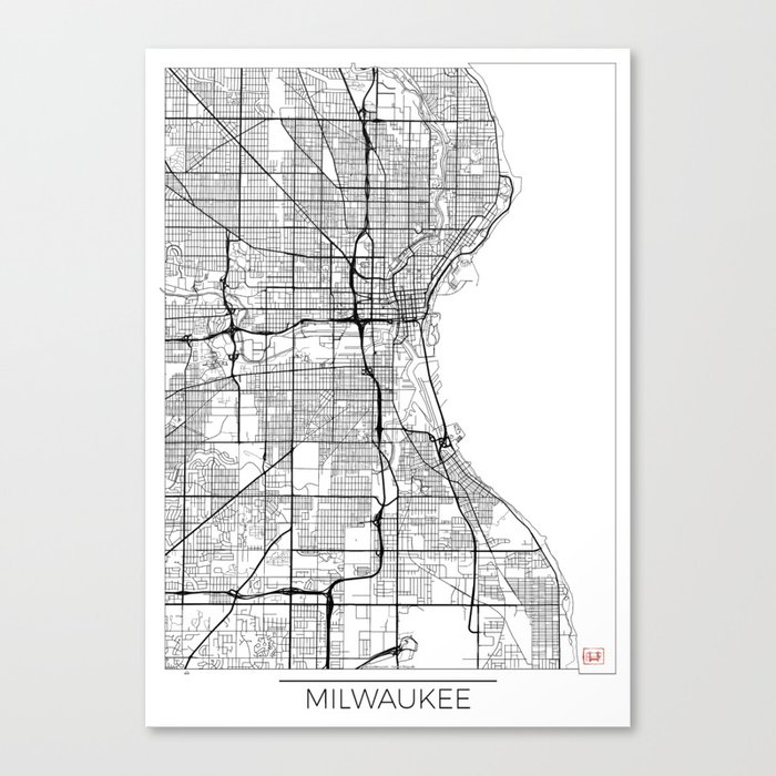Milwaukee Map White Canvas Print