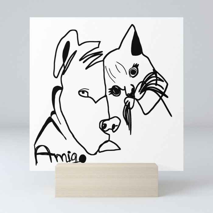 Amigo Cat Dog - Original Painting Mini Art Print