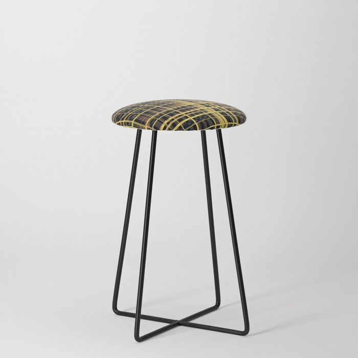 Yellow And Brown Check Optical illusion Pattern Counter Stool