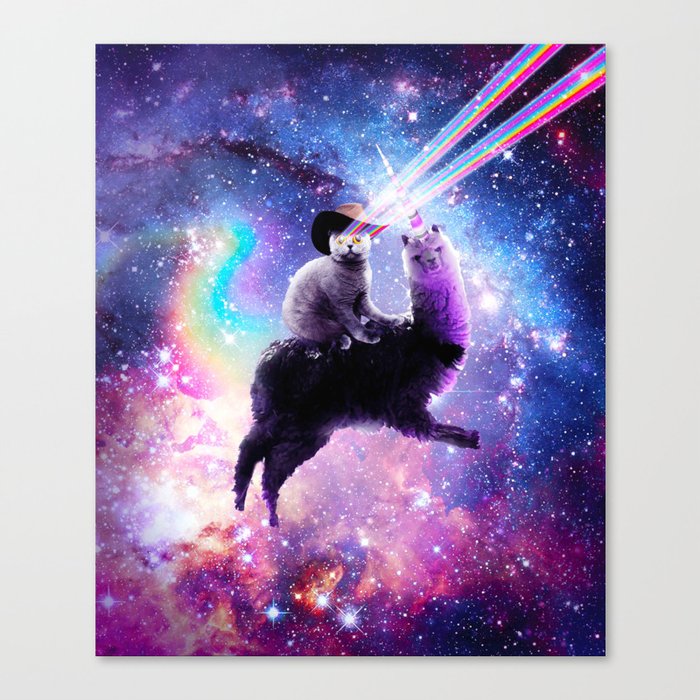 Laser Eyes Outer Space Cat Riding On Llama Unicorn Canvas Print
