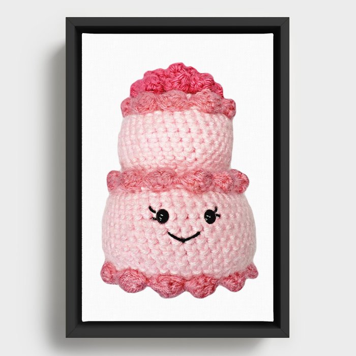 Cute Pink Crochet Cake Amigurumi Framed Canvas