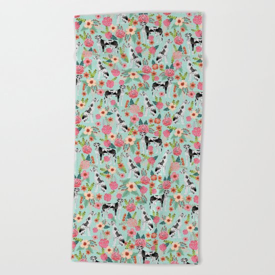 Great Dane dog breed florals mint pattern print for dog owner with great dane must have gifts Beach Towel