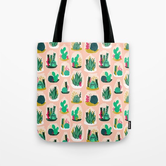 Terrariums - Cute little planters for succulents in repeat pattern by Andrea Lauren Tote Bag