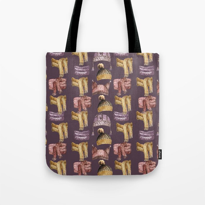 Watercolor hats and scarves pattern Tote Bag