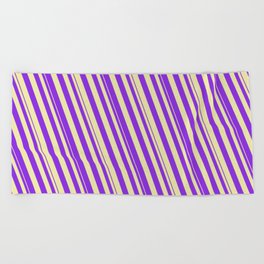 [ Thumbnail: Purple and Pale Goldenrod Colored Striped/Lined Pattern Beach Towel ]