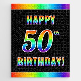[ Thumbnail: Fun, Colorful, Rainbow Spectrum “HAPPY 50th BIRTHDAY!” Jigsaw Puzzle ]