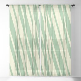 [ Thumbnail: Dark Sea Green and Light Yellow Colored Striped/Lined Pattern Sheer Curtain ]