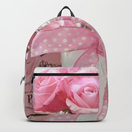 Paris Pink Roses Shabby Chic Parisian Floral Wall Art Prints Paris Home Decor Backpack