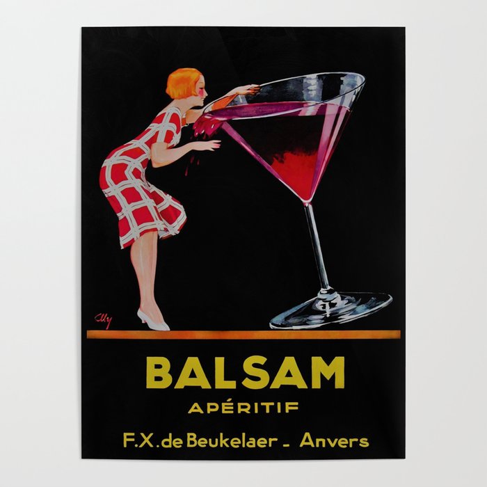 Vintage red Balsam magnolia aperitif alcoholic drink advertising poster for kitchen, dining room, bar, living room home and wall decor Poster
