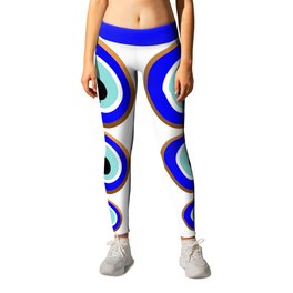 Grecian Gold evil eye in blue on white Leggings | Love, Pop Surrealism, Abstract, Graphic Design 