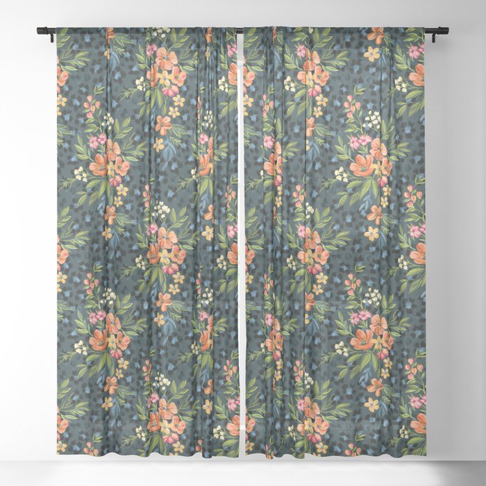 Apricot Maximalist Leopard Print Floral Sheer Curtain
