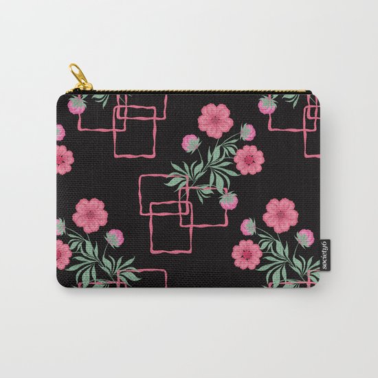 Red ,pink flowers on black background . Carry-All Pouch