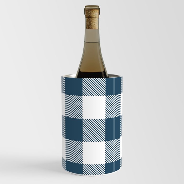 Navy Blue Buffalo Plaid Pattern Checkered Flannel Farmhouse Country Rustic Gingham Tartan Wine Chiller