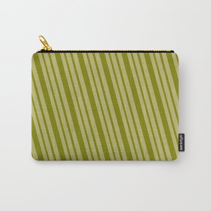 Green & Dark Khaki Colored Lines/Stripes Pattern Carry-All Pouch