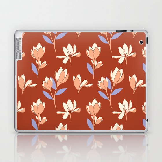 Pink and White flowers on an amber background Laptop & iPad Skin