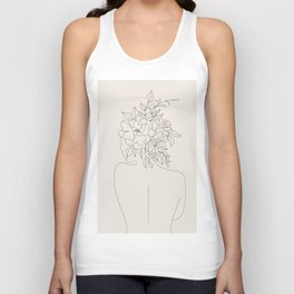 Woman with Flowers Minimal Line I Unisex Tank Top