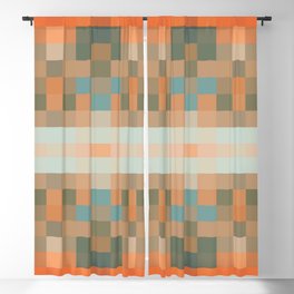 geometric symmetry art pixel square pattern abstract background in orange blue Blackout Curtain