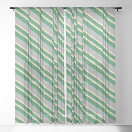 [ Thumbnail: Tan, Sea Green, and Dark Gray Colored Stripes/Lines Pattern Sheer Curtain ]