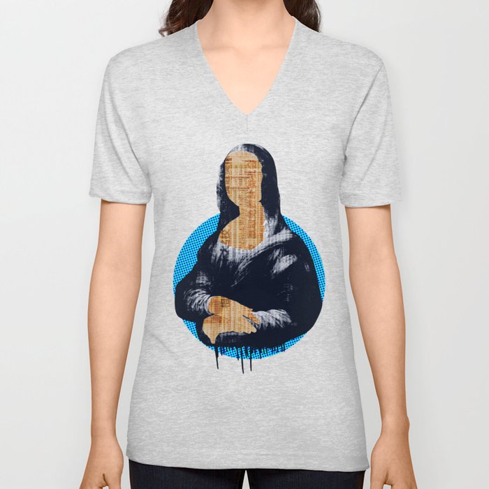 Mona Lisa · blue print V Neck T Shirt