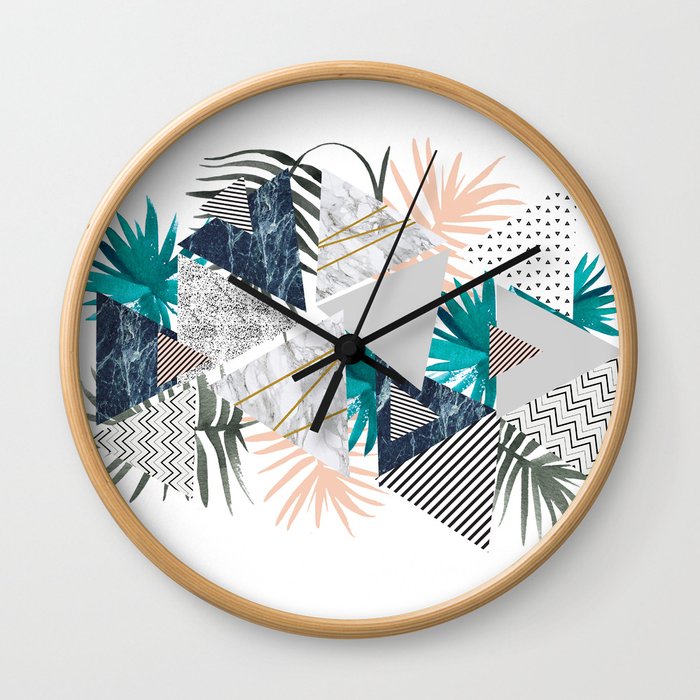 Abstract of geometric patterns with plants and marble II Wall Clock
