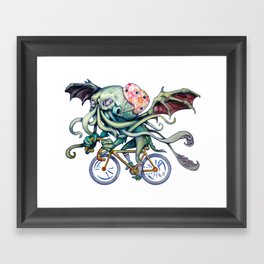 Cthulhu Riding A Bicycle Framed Art Print