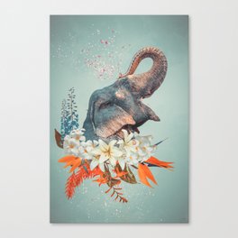 Elephant Flowers Art Canvas Print