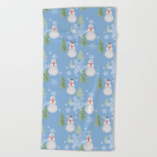 Winter . Christmas . New year . Blue background . Beach Towel