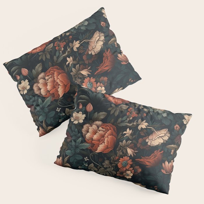 Vintage Aesthetic Beautiful Flowers Nature Art Dark Cottagecore Plant Collage Flower Pillow Sham by Public Artography Society6
