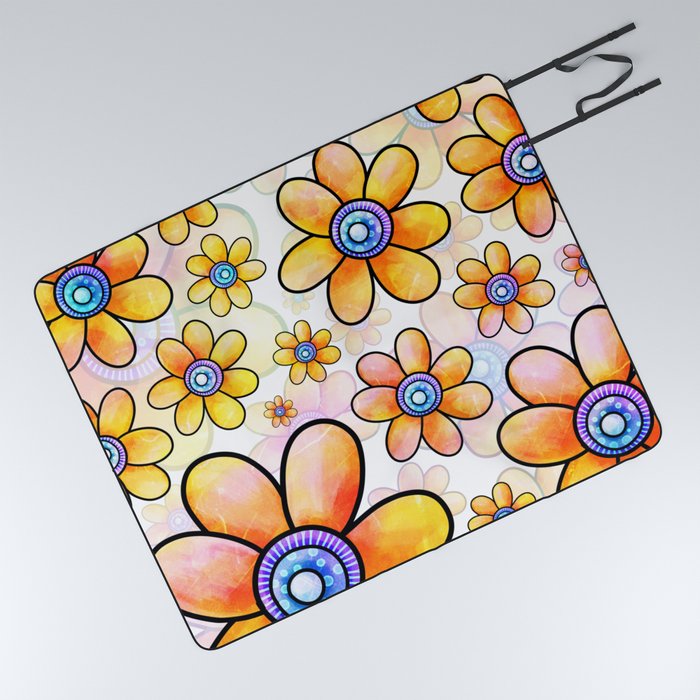 Doodle Daisy Flower Pattern 05 Picnic Blanket