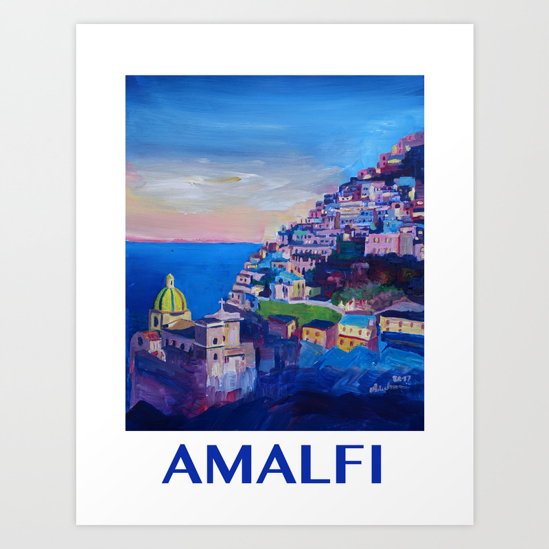 Retro Vintage Style Travel Poster Amazing Amalfi Coast At Sunset Art Print By Artshop77 Society6