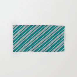 [ Thumbnail: Teal and Dark Gray Colored Striped/Lined Pattern Hand & Bath Towel ]