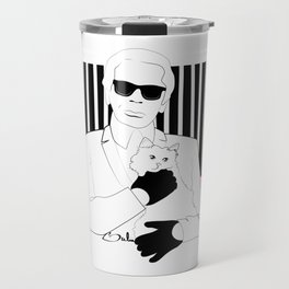 Bold Karl Lagerfeld and his cat illustration Travel Mug