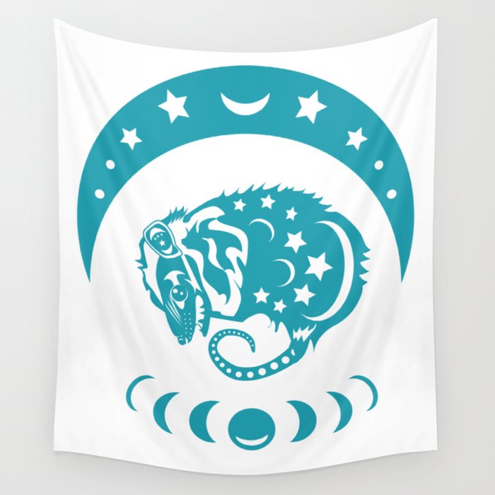 Teal Opossum Wall Tapestry