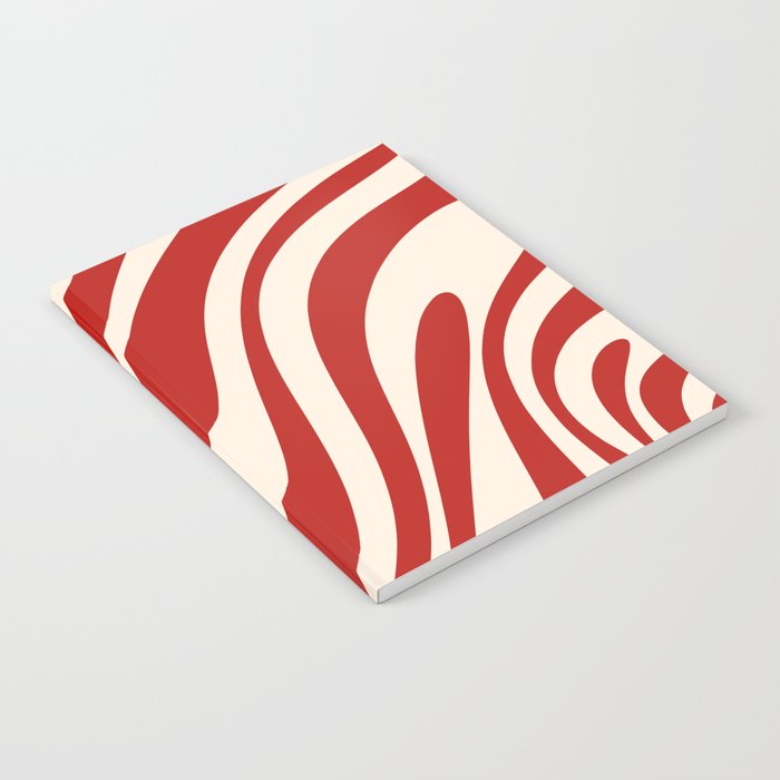Wavy Loops Retro Abstract Pattern Red and Almond Cream Notebook