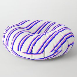 [ Thumbnail: Hot Pink, Blue, and Beige Colored Striped Pattern Floor Pillow ]