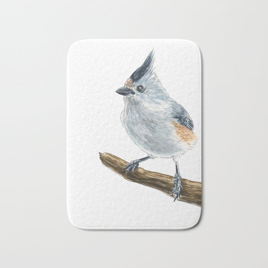 Titmouse bird watercolor Bath Mat