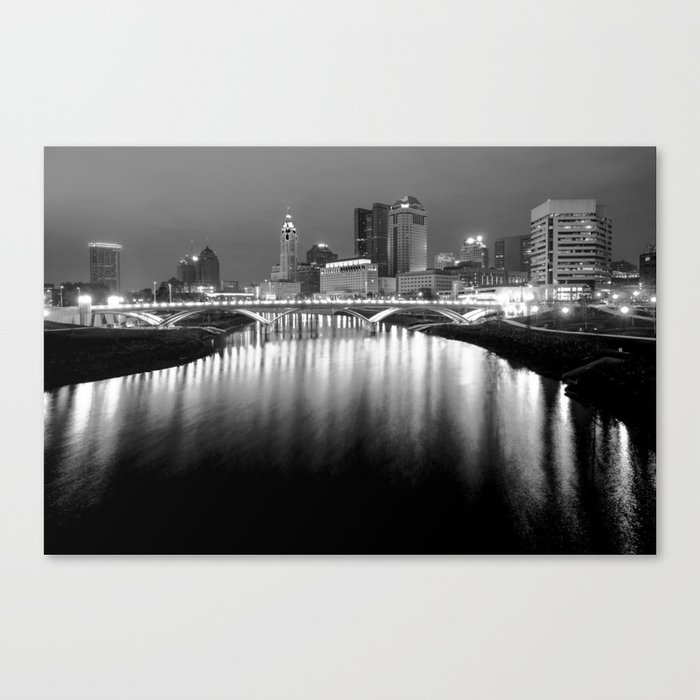 The Night Lights of Columbus Ohio's Skyline Reflections Canvas Print