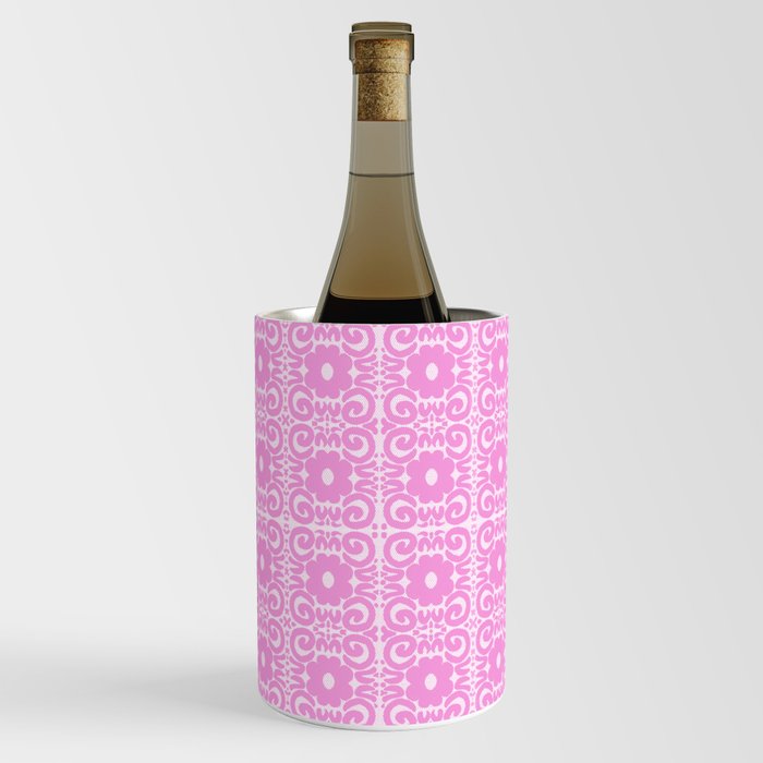 Spring Retro Daisy Lace Pink on White Wine Chiller